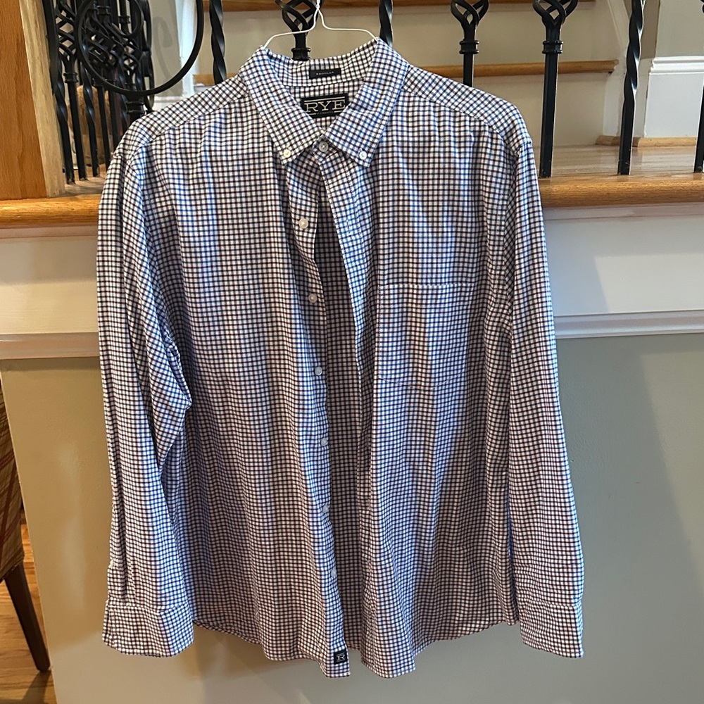 Rye Men's Blue and Purple Checkered Shirt